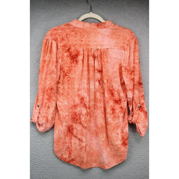 New Directions 3/4 Roll-tabbed Sleeves Silky Button-Up Top-Medium-New w/Tags - Picture 9 of 12